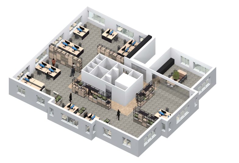 Cowerk_Perspectief kantoormeubilair plattegrond